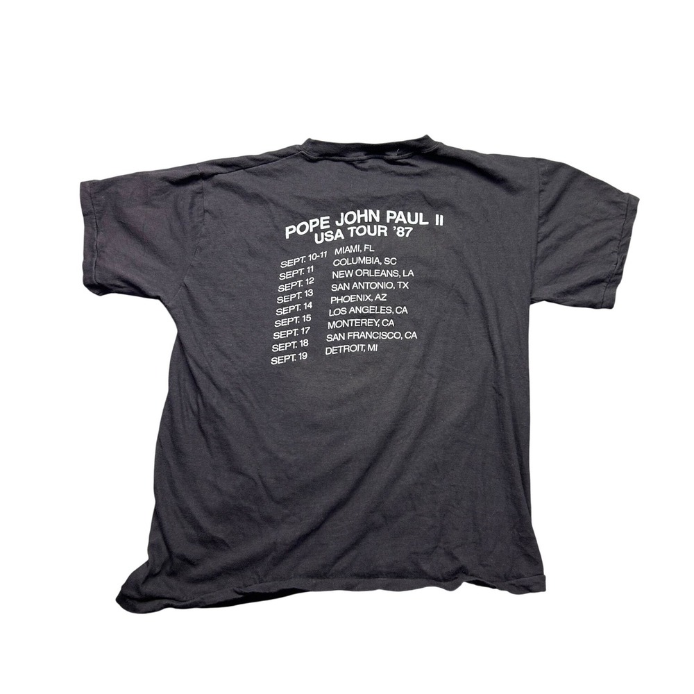 Vintage 1987 Pope John Paul II USA Tour T-Shirt Black Single Stitch Tees L 80s - Picture 2 of 6